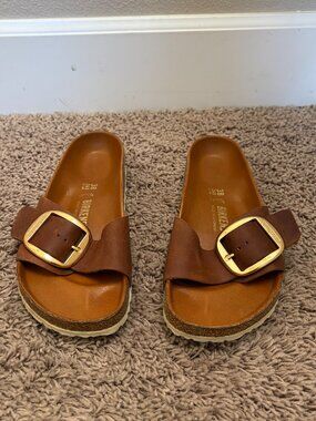 Birkenstock Madrid Big Buckle in Cognac Oiled Leather - Size 38